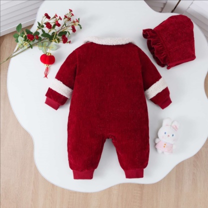 Baby Girl Padded and Thickened Cute Bunny Romper with Hat 