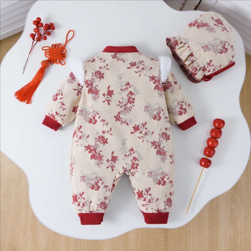 Baby Girl Chinese Style Flower Romper with Hat