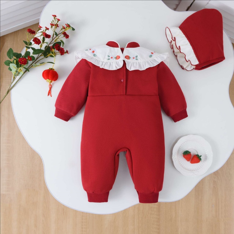 Baby Girl Chinese Style Bunny Strawberry Romper with Hat 