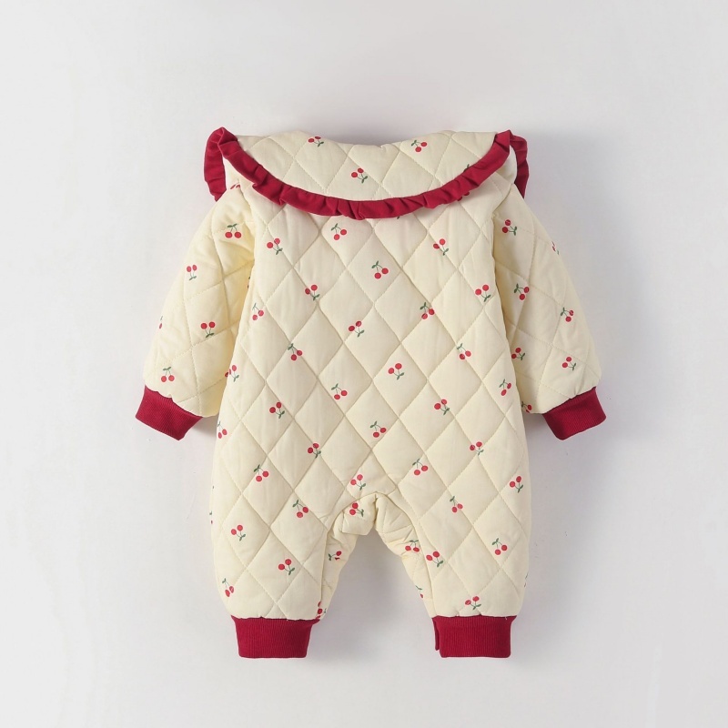 Baby Girl Cherry Clip Cotton Lapel Romper