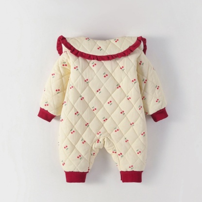 Baby Girl Cherry Clip Cotton Lapel Romper