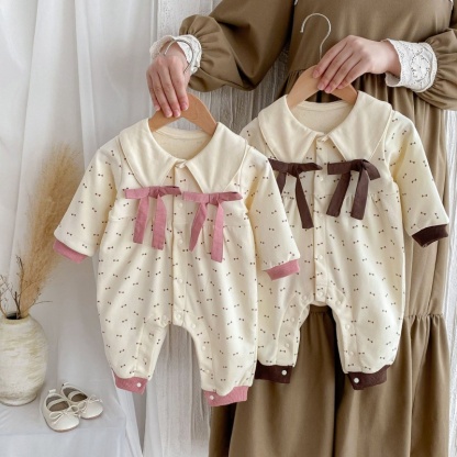 Baby Girl Full-printed Bow Long Sleeve Romper