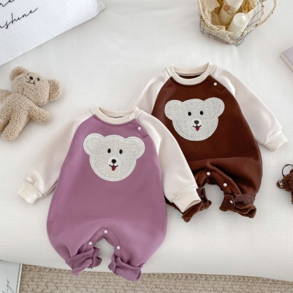 Baby Girl/Boy Colorblocking Bear Long Sleeve Romper