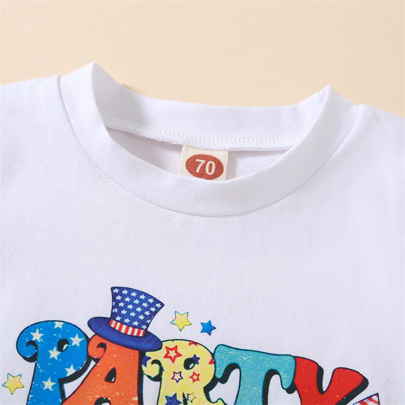 2pcs Baby Boy/Girl Independence Day Red and White Checkered Colorful Letter Print T-shirt with Pant Set