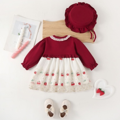 Baby Girl Long Sleeve Strawberry Dress with Hat