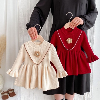 Baby Girl Floral Knit Long Sleeve Dress