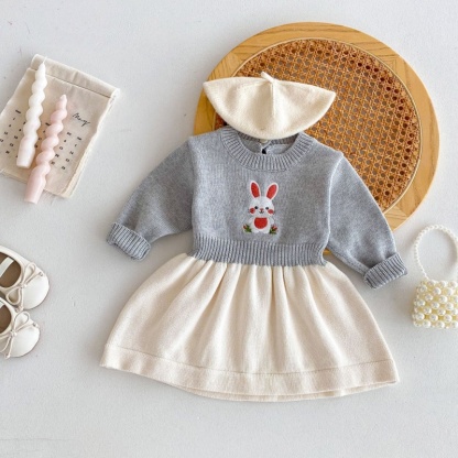 Baby Girl Knitted Cute Bunny Long Sleeve Dress