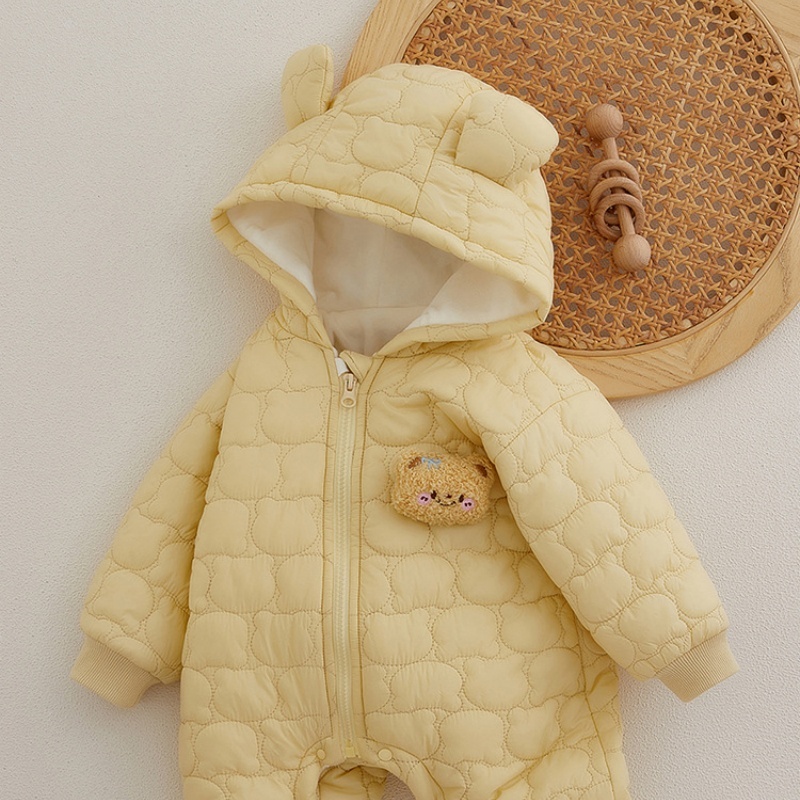 Baby Girl/Boy Long Sleeve Cute Bear Thickened Hooded Zip Romper