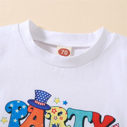 2pcs Baby Boy/Girl Independence Day Red and White Checkered Colorful Letter Print T-shirt with Pant Set