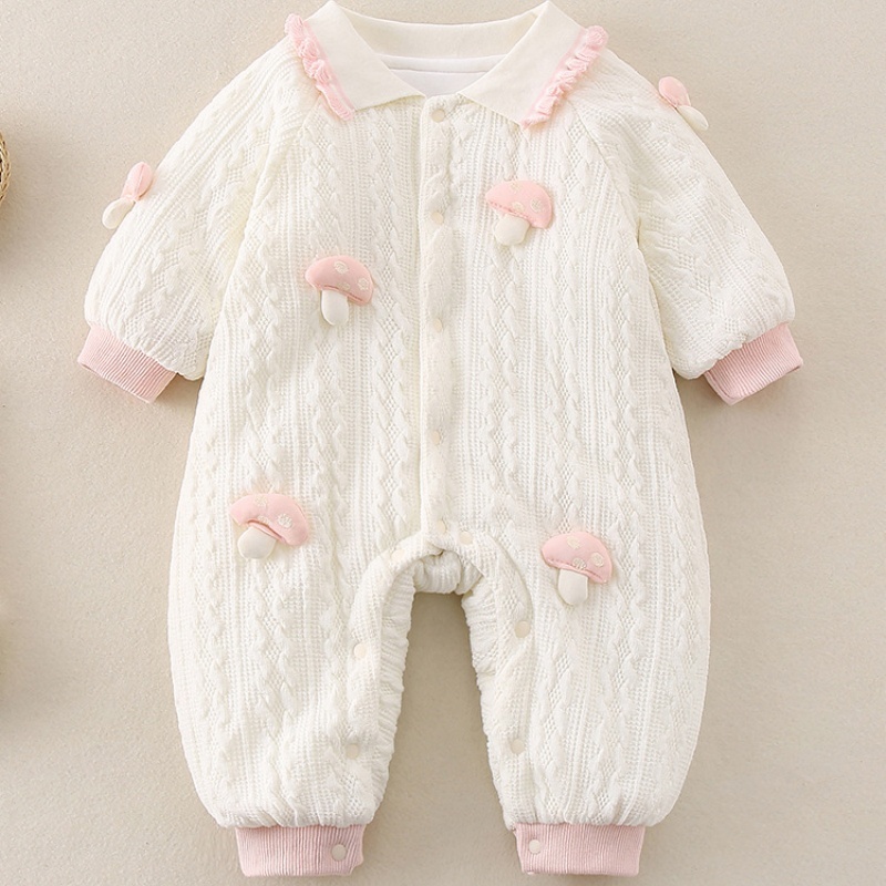 Baby Girl Pink Mushroom Lapel Romper