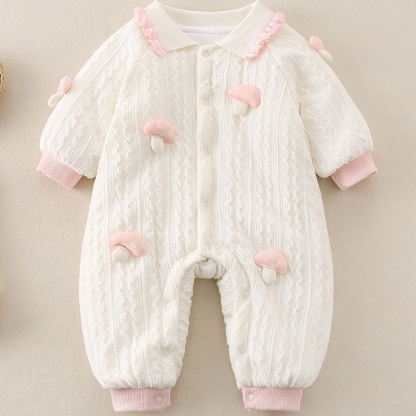 Baby Girl Pink Mushroom Lapel Romper