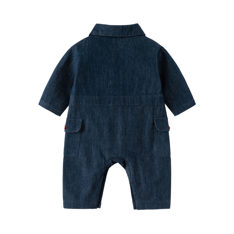 Baby Boy Casual Embroidery Denim Romper