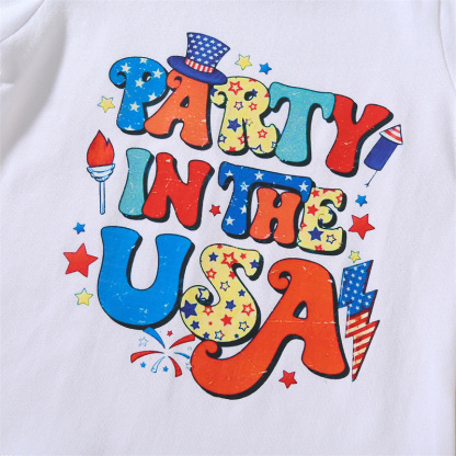 2pcs Baby Boy/Girl Independence Day Red and White Checkered Colorful Letter Print T-shirt with Pant Set