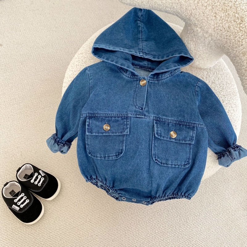 Baby Girl/Boy Cowboy Hooded Double Pocket Long Sleeve Bodysuit