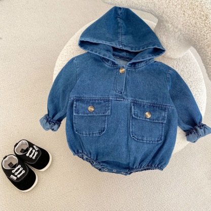 Baby Girl/Boy Cowboy Hooded Double Pocket Long Sleeve Bodysuit