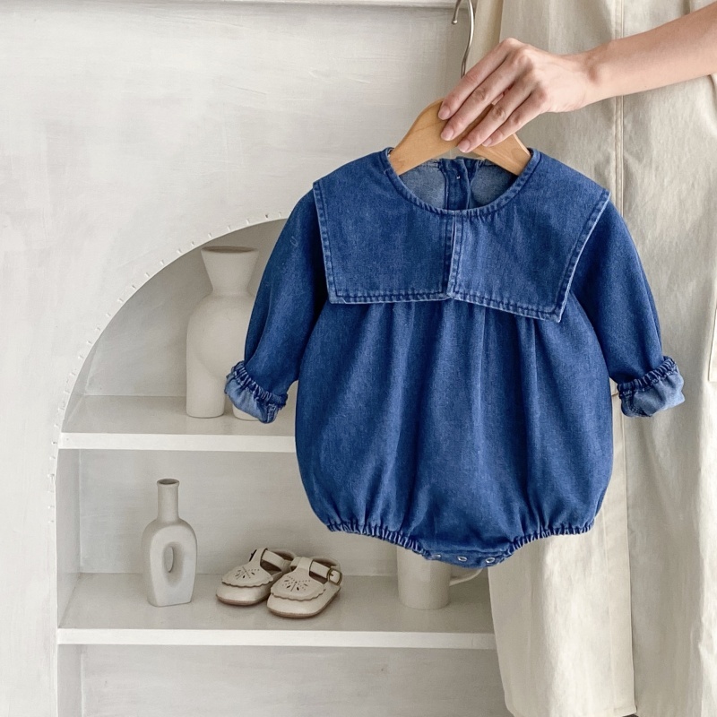 Baby Girl/Boy Denim Collar Long Sleeve Bodysuit+Dress