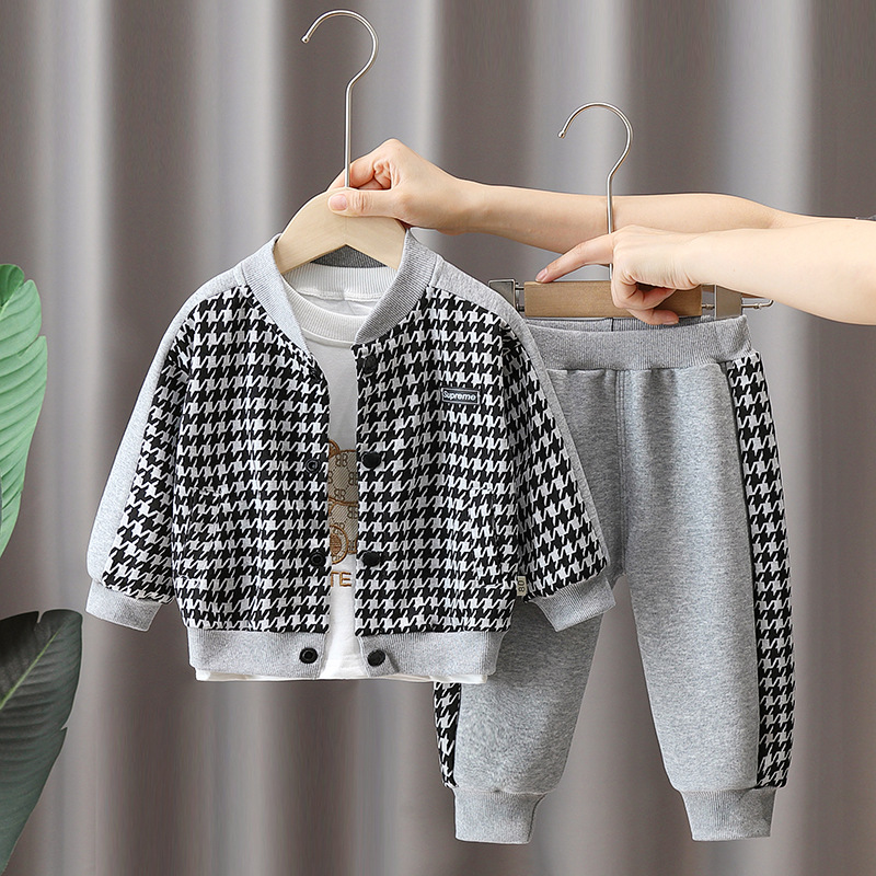 3pcs Baby Boy Kilobirdseye Long Sleeve Set