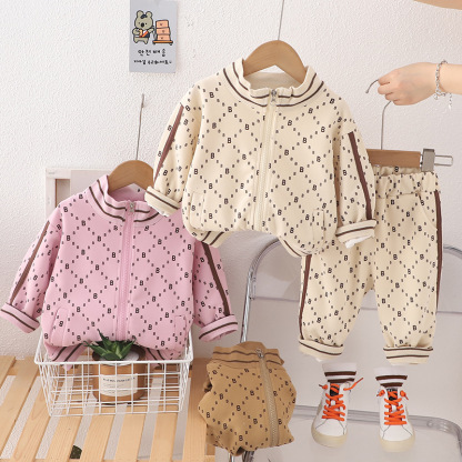 2pcs Baby Boy/Girl Long Sleeve Alphabet Casual Zip Set
