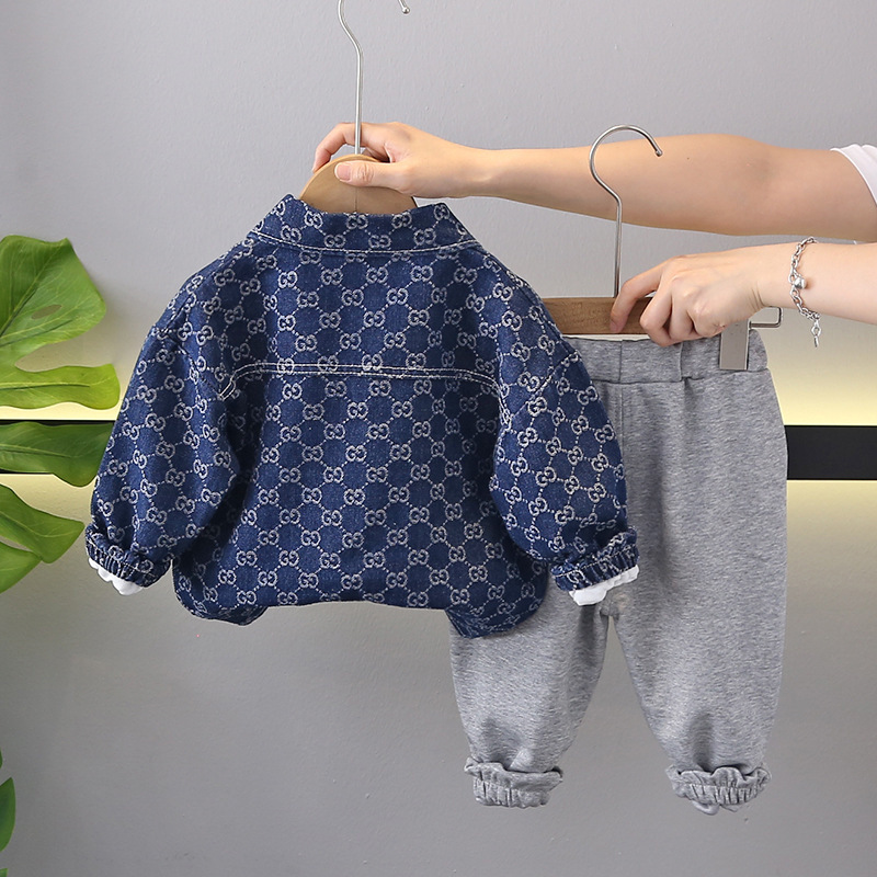 3pcs Baby Boy Full Print Denim Set