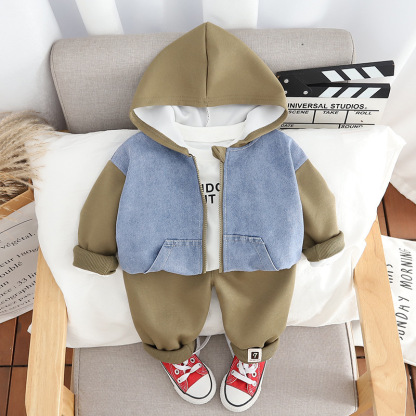 3pcs Baby Boy/Girl Long Sleeve Casual Simple Hooded Set