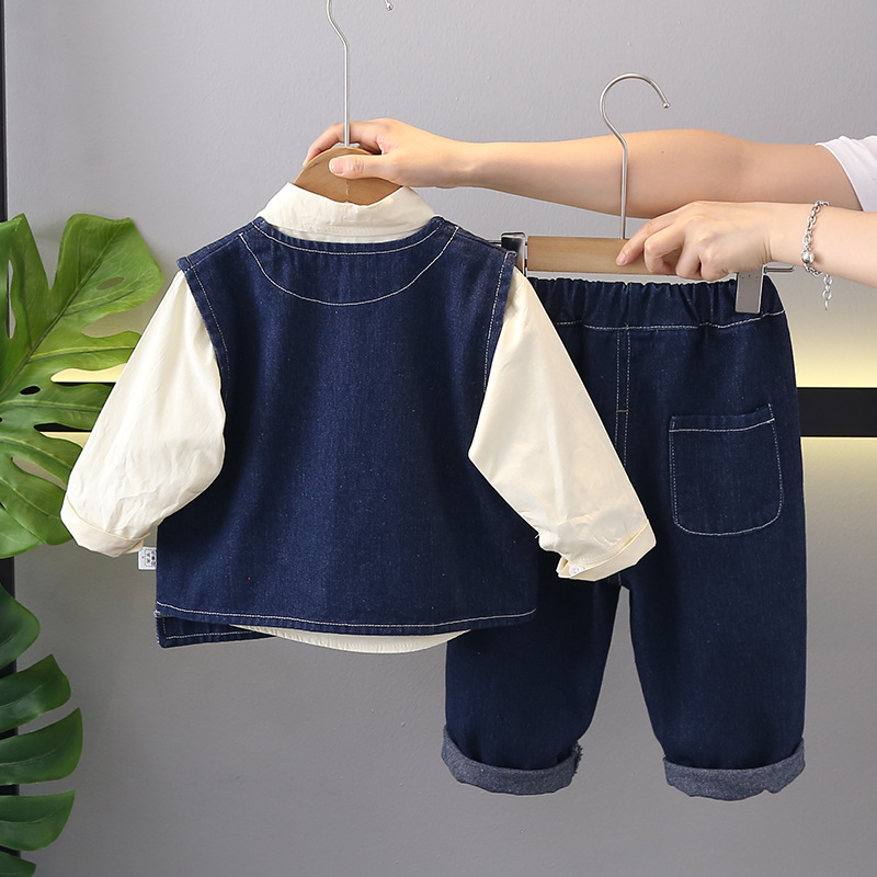 3pcs Baby Boy Denim Vest Shirt Set