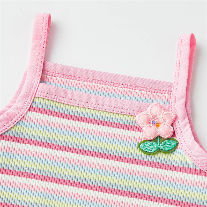 Baby Gir Cute Flower Stripe Sling Sleeveless Bodysuit