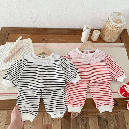 2pcs Baby Girl Striped Princess Lapel Set