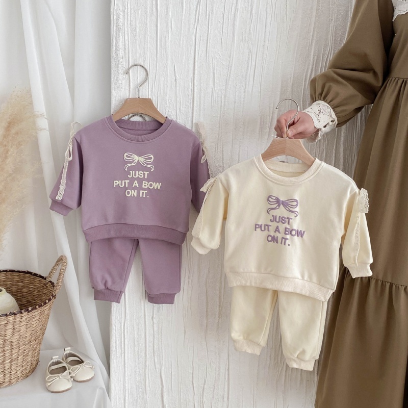 2pcs Baby Girl Fashion Letter Bowknot Casual Set