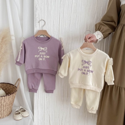 2pcs Baby Girl Fashion Letter Bowknot Casual Set