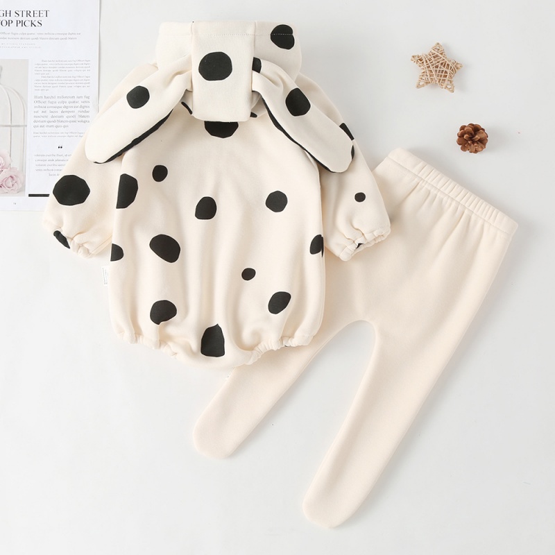 2pcs Baby Girl Cute Polka dot hooded Long Sleeve Romper+Pants