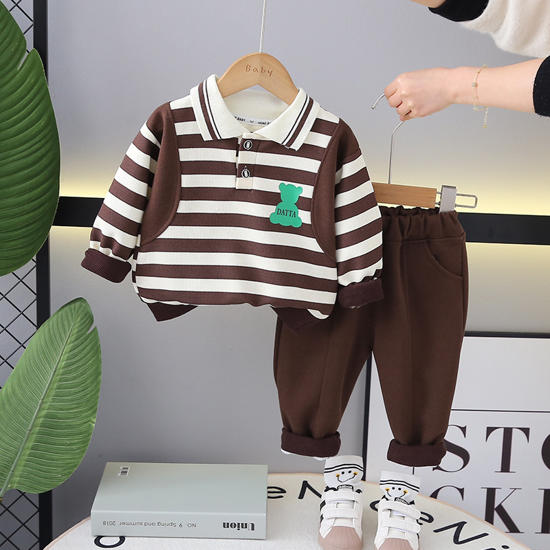2pcs Baby Boy Striped Bear Lapel Set