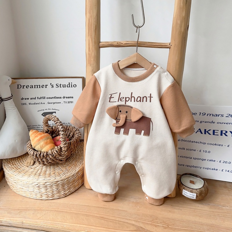 Baby Girl/Boy Cute Cartoon Elephant Long Sleeve Romper