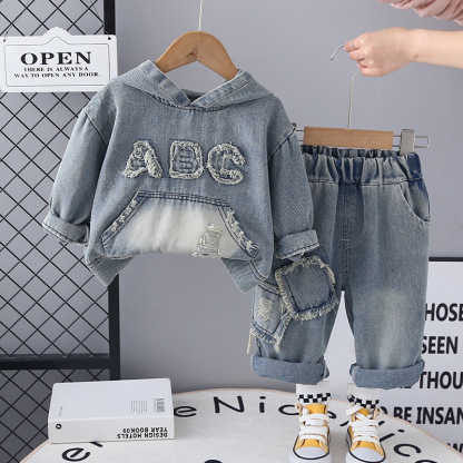2pcs Baby Boy Letter ABC Hooded Set