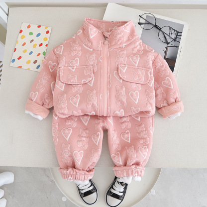 2pcs Baby Boy Love Bubble Bear Casual Set