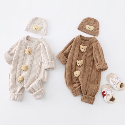 Baby Girl/Boy Knitted Woolen Bear Long Sleeve Romper With Hat