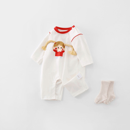 Baby Girl Girl In Pigtails Long Sleeve Romper