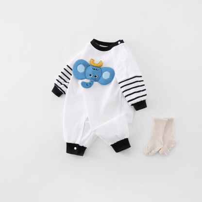 Baby Girl/Boy Cute Elephant Embroidery Long Sleeve Romper