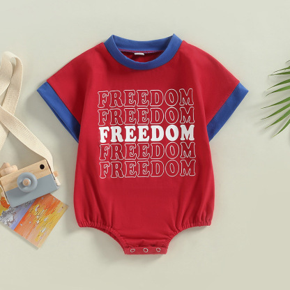 Baby Boy/Girl Red Freedom Letter Print Short Sleeve Bodysuit
