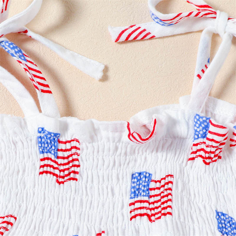 Baby Girl Independence Day Flag Print Halter Netting Sleeveless Bodysuit