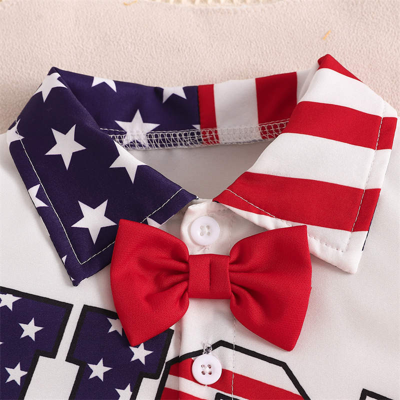 Baby Boys Independence Day USA Print Bodysuit + Suspenders 2pcs Set