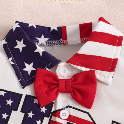 Baby Boys Independence Day USA Print Bodysuit + Suspenders 2pcs Set