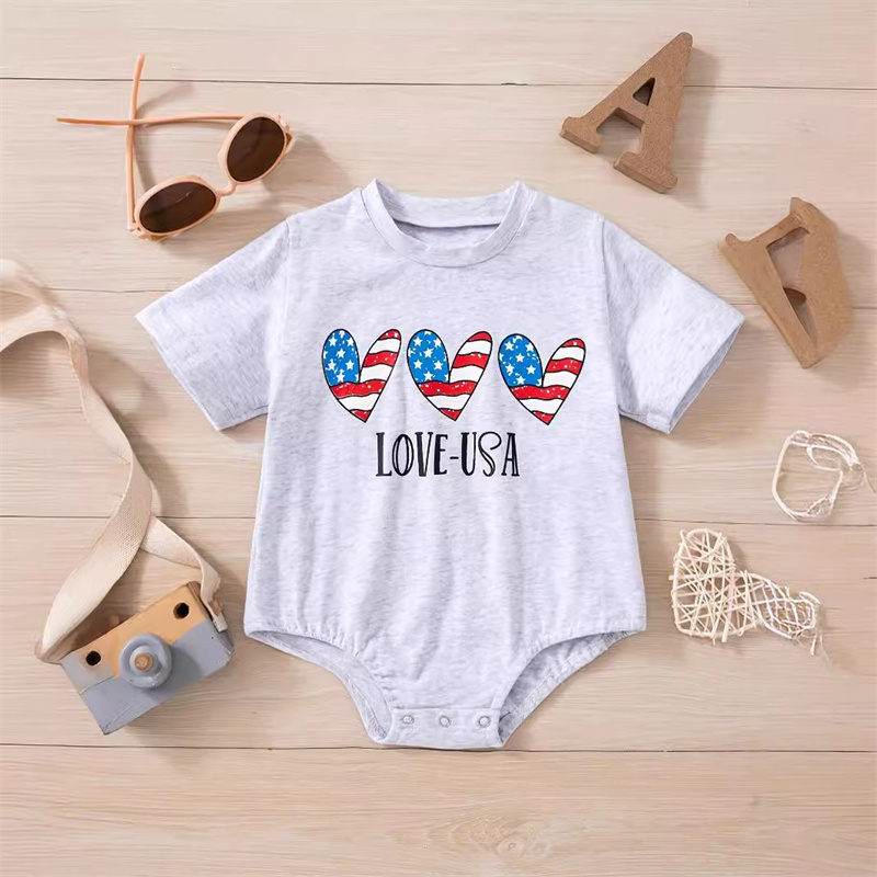 Baby Boy/Girl Independence Day Love USA Print Short Sleeve Bodysuit