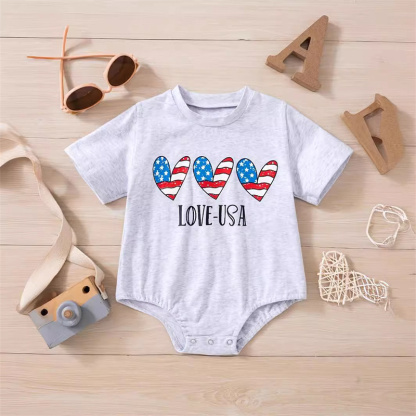 Baby Boy/Girl Independence Day Love USA Print Short Sleeve Bodysuit