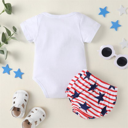 Baby Boy/Girl Independence Day Letter Print Short Sleeve Bodysuit with Pant 2pcs