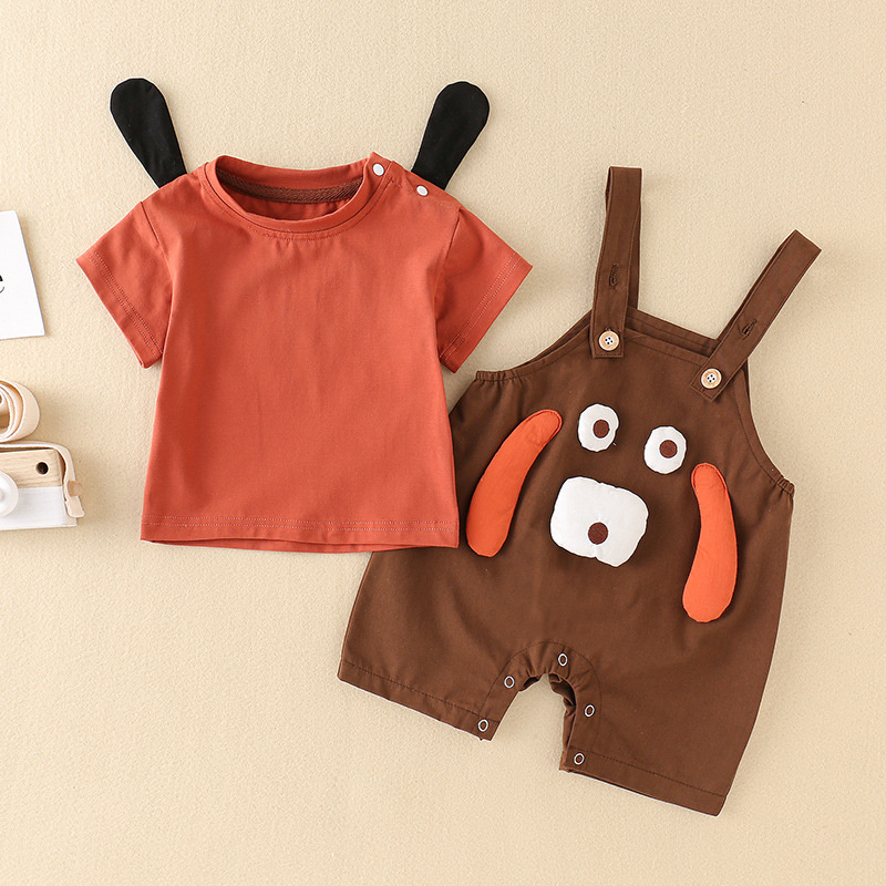Baby Boy/Girl Cute Cartoon T-shirt+Romper 2pcs Set