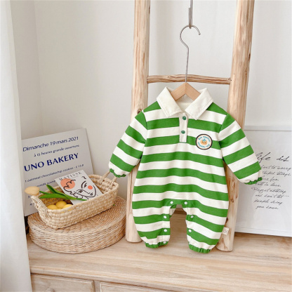Baby Boy/Girl Striped Shirt Collar Long Sleeve Romper