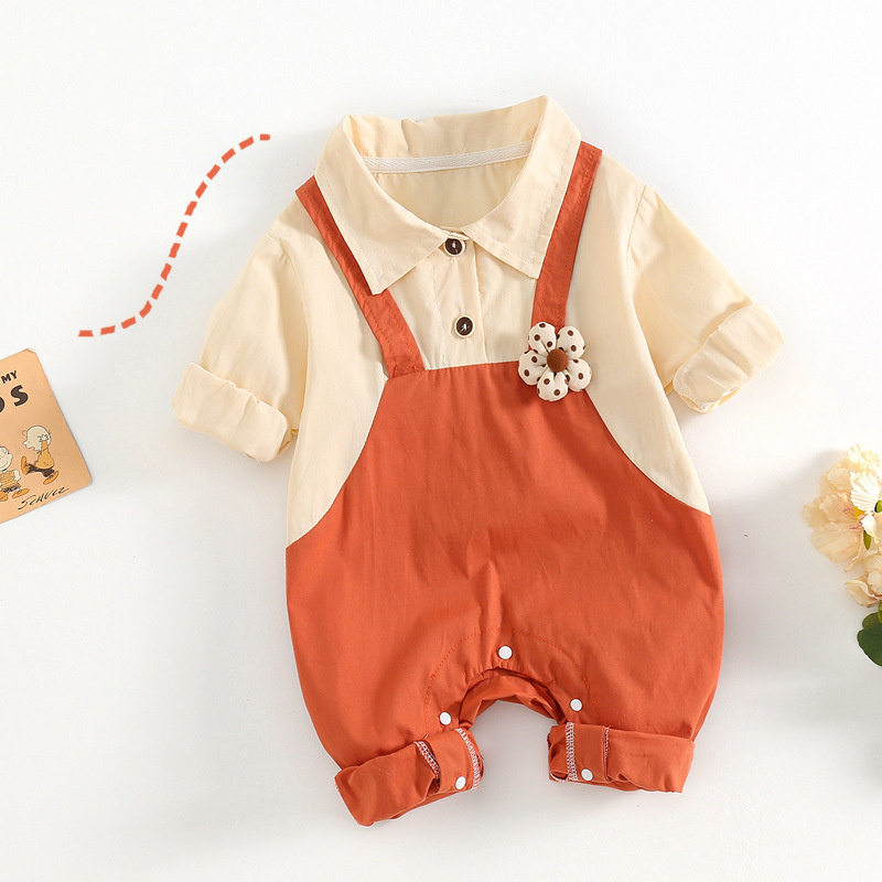 Baby Girl Flower Shirt Collar Long Sleeve Romper