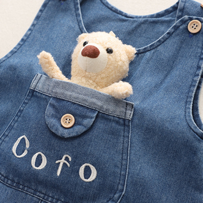 Baby Boy/Girl Cute Bear Denim Long Sleeve Bib Pants Long Sleeve Romper