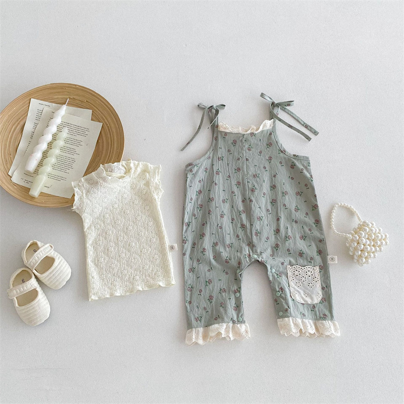 Baby Girl Floral Halter Back Pants Sleeveless Romper+T-shirt 2pcs set