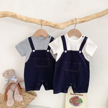 Baby Boy False Two-piece Short Sleeve Romper